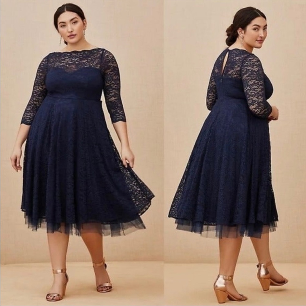 NWT Torrid midi lace dress blue full skirt special occasion sz 20